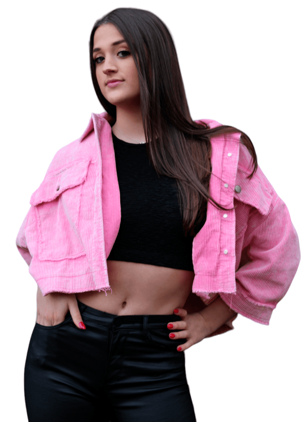 Think pink corded cropped jacket - Emily Reese Boutique