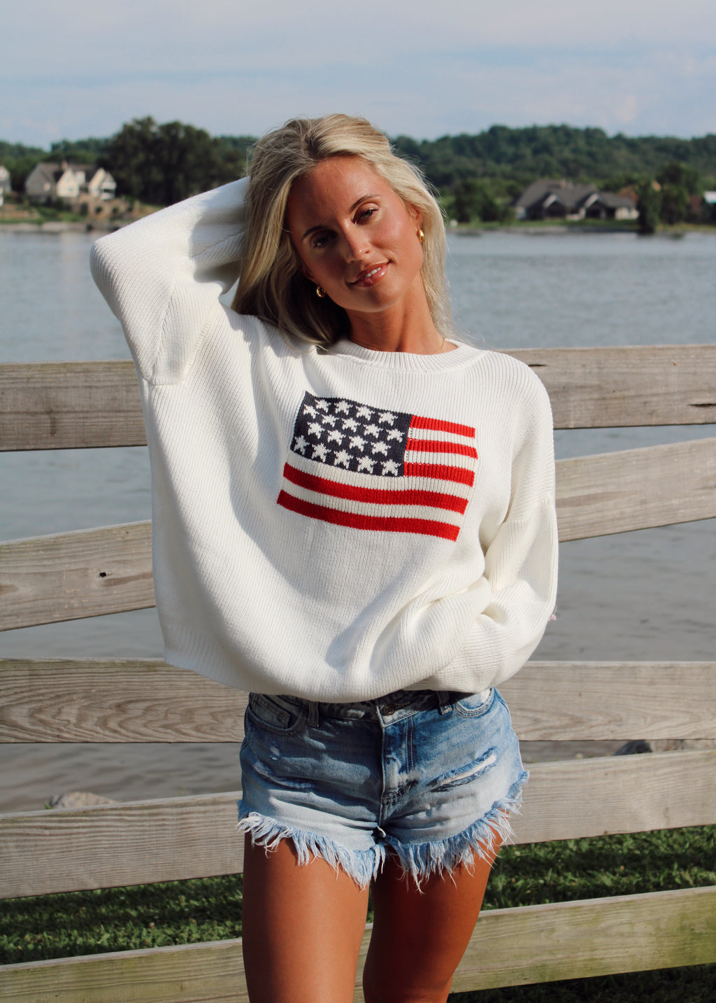 American flag crewneck sweater