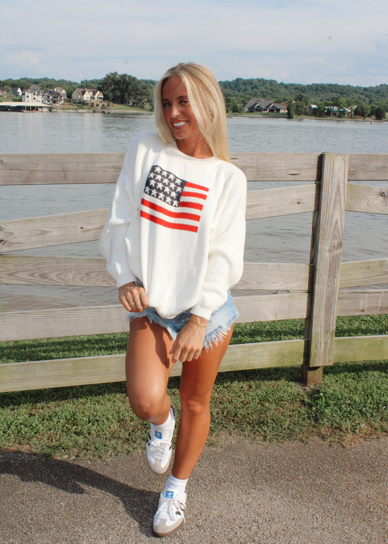 American flag crewneck sweater