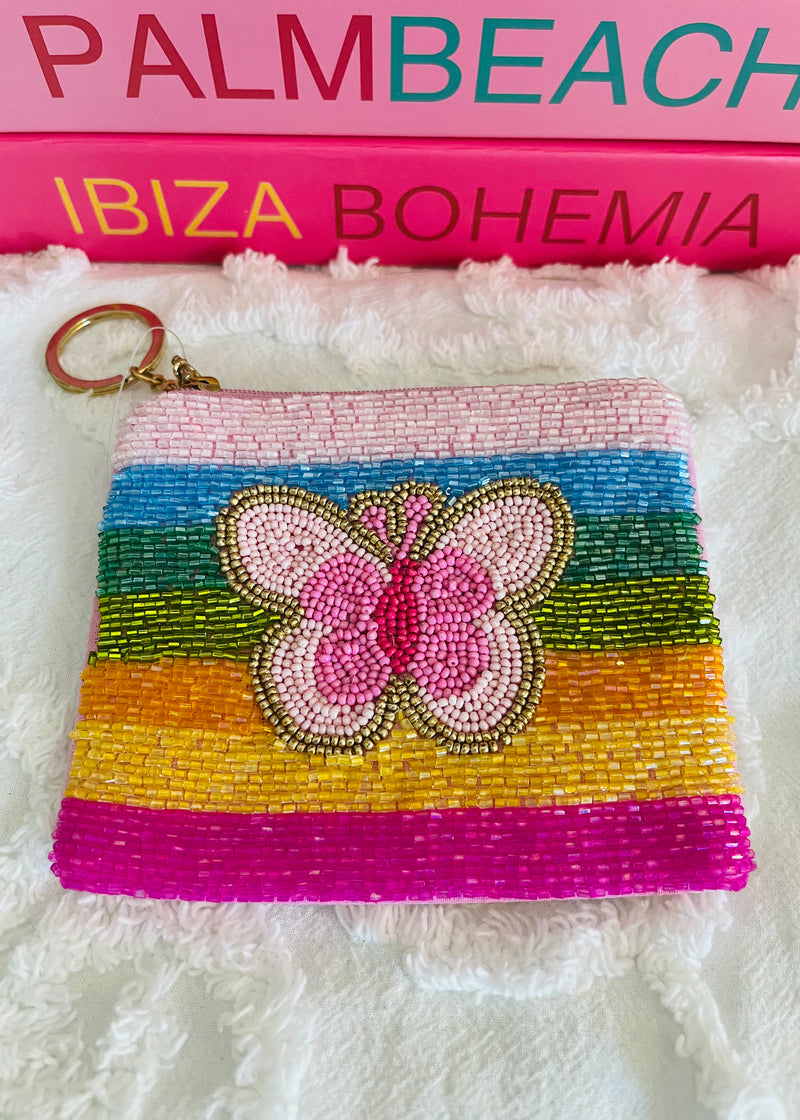 Rainbow butterfly- beaded coin purse