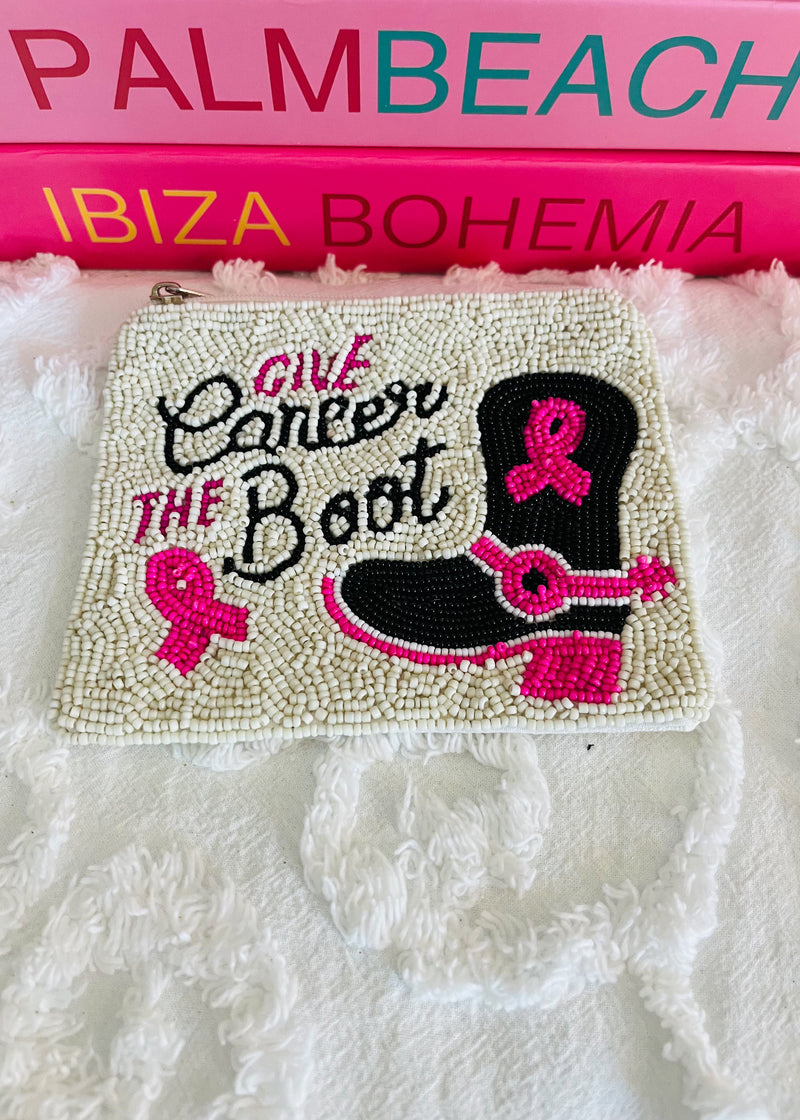 Give cancer the boot/ beaded coin purse