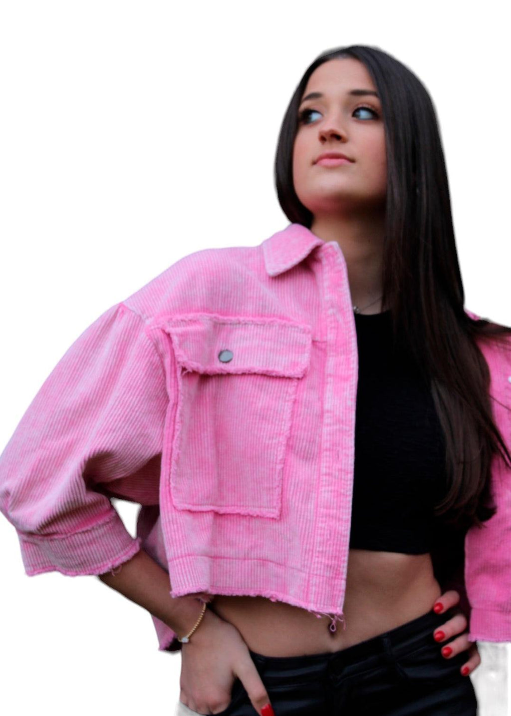 Think pink corded cropped jacket - Emily Reese Boutique
